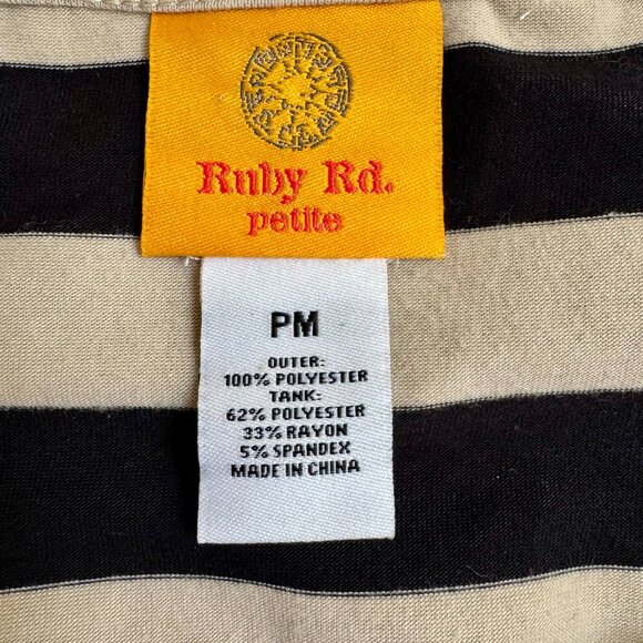 Ruby Rd. Petite PM Striped Mesh Overlay Top with Embellished Neckline - Picture 4 of 4